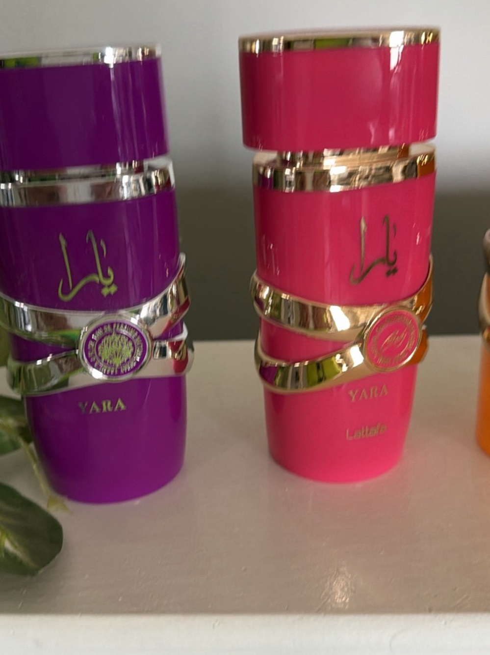 Ara Pink and Purple Decorative Fragrance Bottles with Gold Accents